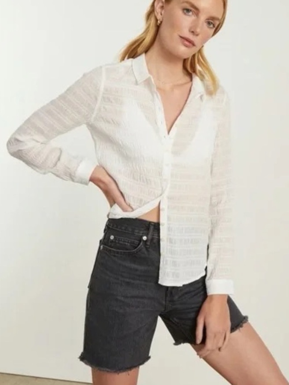Everlane White Button Down Smocked Long Sleeve Size 4
